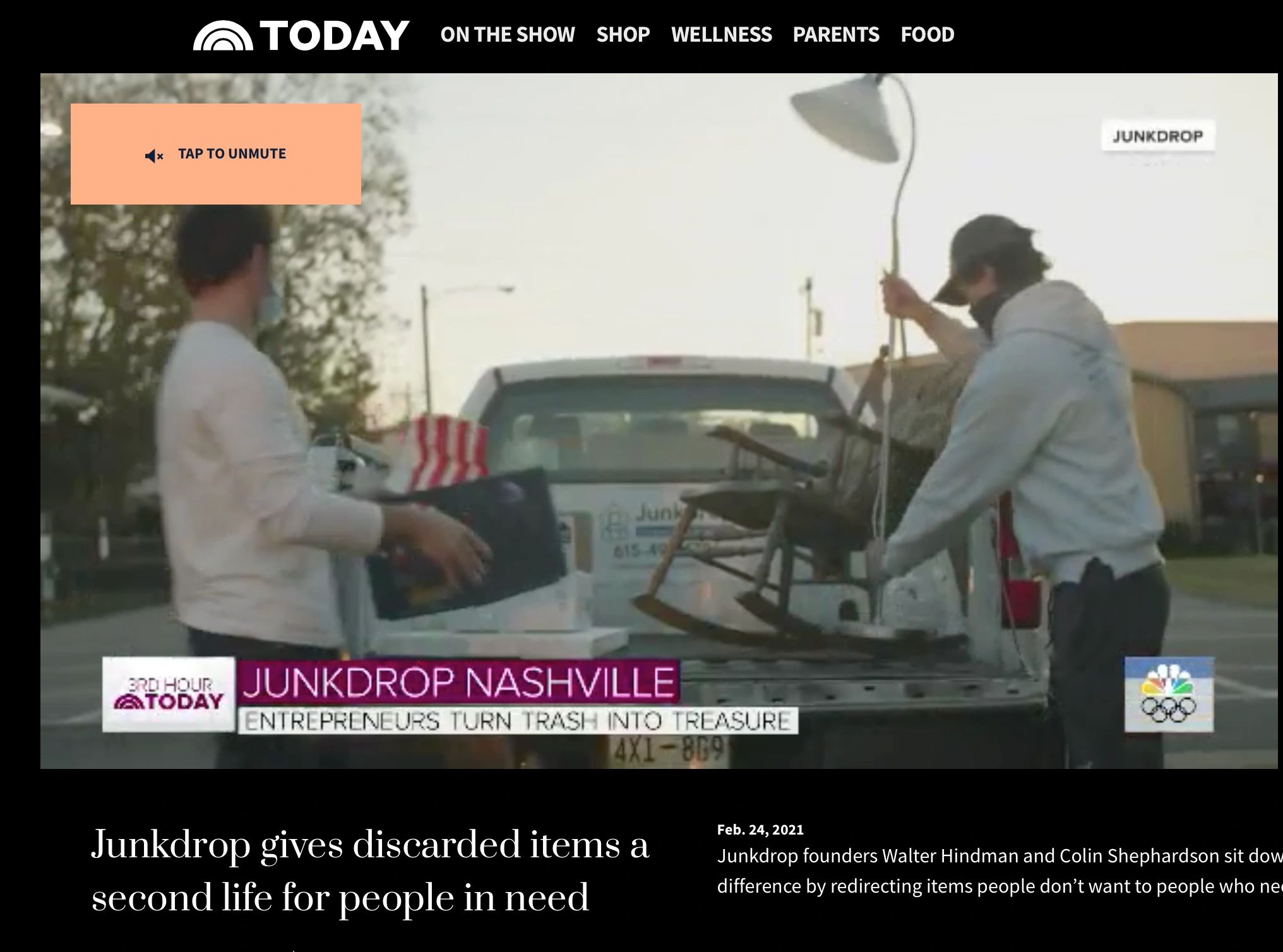 TODAY Show: Junkdrop gives discarded items a second life for people in need